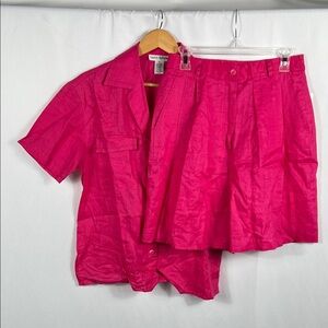 VINTAGE 90’s LAUREN MATTHEWS Women’s Pink Shirt & Shorts‎ Set Top Med Bottoms L